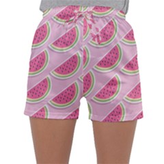 Pink Melon Wayermelon Pattern Food Fruit Melon Sleepwear Shorts by Ravend