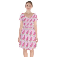 Pink Melon Wayermelon Pattern Food Fruit Melon Short Sleeve Bardot Dress by Ravend