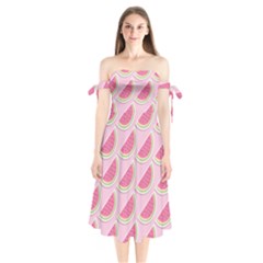 Pink Melon Wayermelon Pattern Food Fruit Melon Shoulder Tie Bardot Midi Dress by Ravend