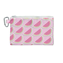 Pink Melon Wayermelon Pattern Food Fruit Melon Canvas Cosmetic Bag (medium) by Ravend