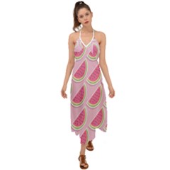 Pink Melon Wayermelon Pattern Food Fruit Melon Halter Tie Back Dress  by Ravend