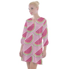 Pink Melon Wayermelon Pattern Food Fruit Melon Open Neck Shift Dress by Ravend