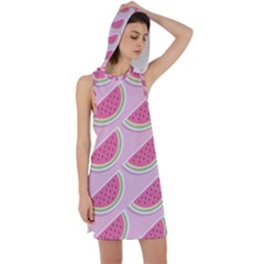 Pink Melon Wayermelon Pattern Food Fruit Melon Racer Back Hoodie Dress by Ravend