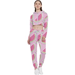 Pink Melon Wayermelon Pattern Food Fruit Melon Cropped Zip Up Lounge Set by Ravend