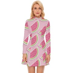 Pink Melon Wayermelon Pattern Food Fruit Melon Long Sleeve Velour Longline Dress by Ravend