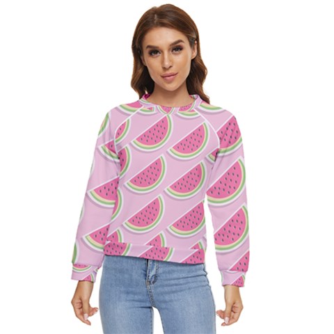 Pink Melon Wayermelon Pattern Food Fruit Melon Women s Long Sleeve Raglan Tee by Ravend