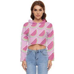 Pink Melon Wayermelon Pattern Food Fruit Melon Women s Lightweight Cropped Hoodie by Ravend