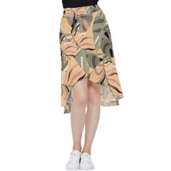 Leaves Monstera Picture Print Pattern Frill Hi Low Chiffon Skirt by Ravend