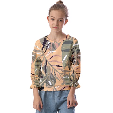 Leaves Monstera Picture Print Pattern Kids  Cuff Sleeve Top by Ravend