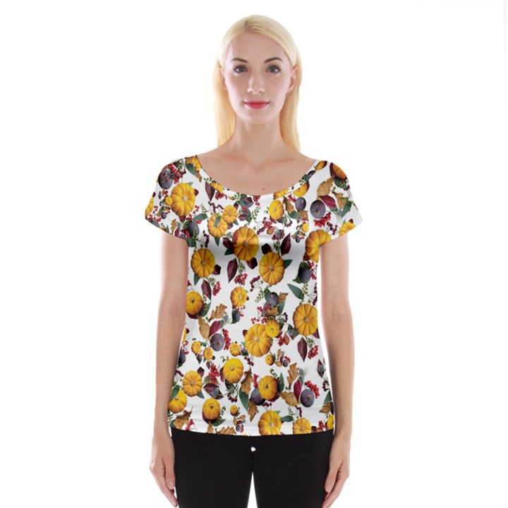 Pumpkin Fruit Flower Pattern Cap Sleeve Top