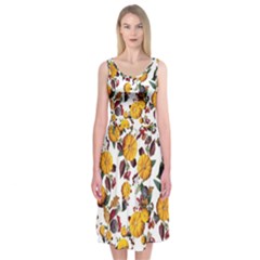 Pumpkin Fruit Flower Pattern Midi Sleeveless Dress by Ravend