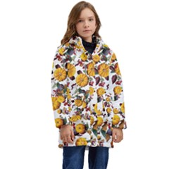 Pumpkin Fruit Flower Pattern Kid s Hooded Longline Puffer Jacket by Ravend