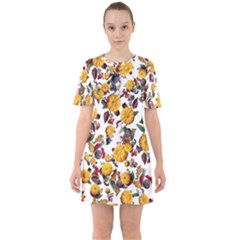 Pumpkin Fruit Flower Pattern Sixties Short Sleeve Mini Dress by Ravend