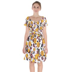 Pumpkin Fruit Flower Pattern Short Sleeve Bardot Dress by Ravend