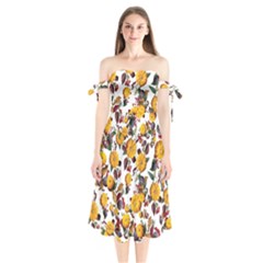 Pumpkin Fruit Flower Pattern Shoulder Tie Bardot Midi Dress by Ravend