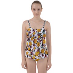 Pumpkin Fruit Flower Pattern Twist Front Tankini Set by Ravend