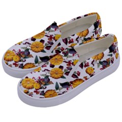 Pumpkin Fruit Flower Pattern Kids  Canvas Slip Ons by Ravend