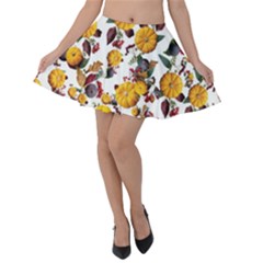 Pumpkin Fruit Flower Pattern Velvet Skater Skirt by Ravend