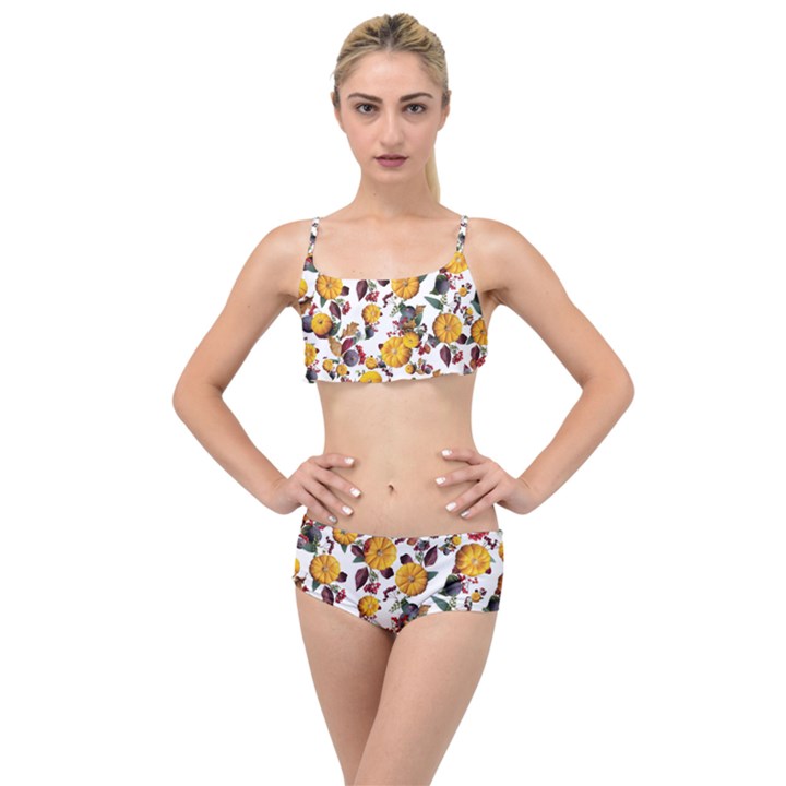 Pumpkin Fruit Flower Pattern Layered Top Bikini Set