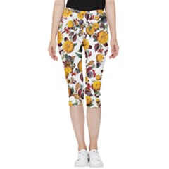 Pumpkin Fruit Flower Pattern Inside Out Lightweight Velour Capri Leggings  by Ravend