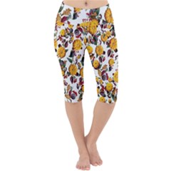 Pumpkin Fruit Flower Pattern Lightweight Velour Cropped Yoga Leggings by Ravend