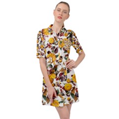 Pumpkin Fruit Flower Pattern Belted Shirt Dress by Ravend