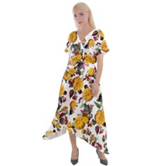 Pumpkin Fruit Flower Pattern Cross Front Sharkbite Hem Maxi Dress by Ravend