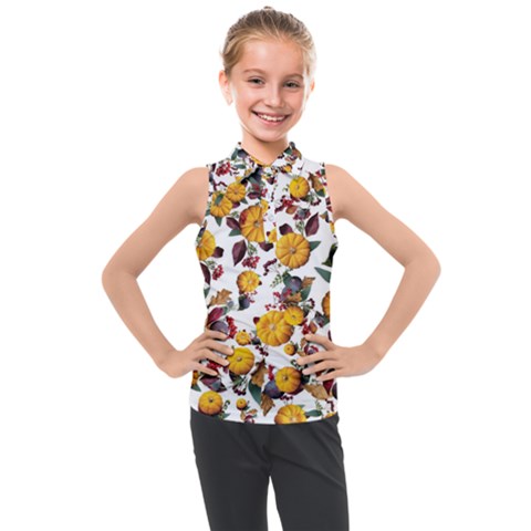 Pumpkin Fruit Flower Pattern Kids  Sleeveless Polo Tee by Ravend