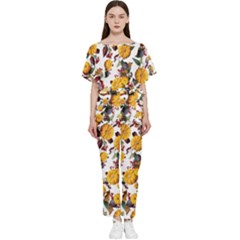 Pumpkin Fruit Flower Pattern Batwing Lightweight Chiffon Jumpsuit by Ravend