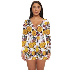 Pumpkin Fruit Flower Pattern Long Sleeve Boyleg Swimsuit by Ravend