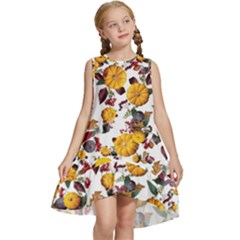 Pumpkin Fruit Flower Pattern Kids  Frill Swing Dress by Ravend