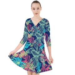 Sheets Tropical Picture Plant Pattern Quarter Sleeve Front Wrap Dress by Ravend