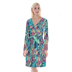 Sheets Tropical Picture Plant Pattern Long Sleeve Velvet Front Wrap Dress by Ravend