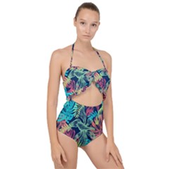 Sheets Tropical Picture Plant Pattern Scallop Top Cut Out Swimsuit by Ravend