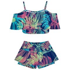 Sheets Tropical Picture Plant Pattern Kids  Off Shoulder Skirt Bikini by Ravend