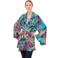 Sheets Tropical Picture Plant Pattern Long Sleeve Velvet Kimono  by Ravend