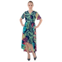 Sheets Tropical Picture Plant Pattern Front Wrap High Low Dress by Ravend