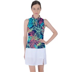 Sheets Tropical Picture Plant Pattern Women s Sleeveless Polo Tee by Ravend