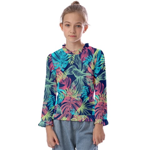 Sheets Tropical Picture Plant Pattern Kids  Frill Detail Tee by Ravend