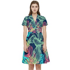 Sheets Tropical Picture Plant Pattern Short Sleeve Waist Detail Dress by Ravend