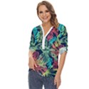 Sheets Tropical Picture Plant Pattern Zip Up Long Sleeve Blouse View2