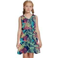 Sheets Tropical Picture Plant Pattern Kids  Sleeveless Tiered Mini Dress by Ravend