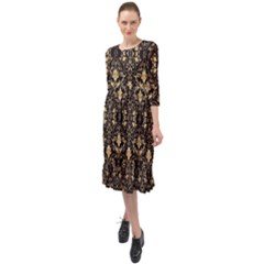 Vintage Batik Art Architecture Pattern Ruffle End Midi Chiffon Dress by Ravend