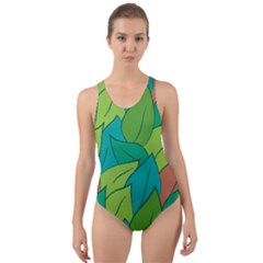 Leaves Pattern Autumn Background Cut-out Back One Piece Swimsuit by Ravend