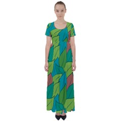 Leaves Pattern Autumn Background High Waist Short Sleeve Maxi Dress by Ravend