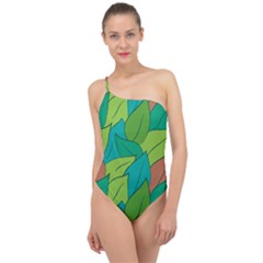 Leaves Pattern Autumn Background Classic One Shoulder Swimsuit by Ravend