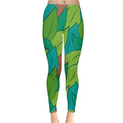 Leaves Pattern Autumn Background Inside Out Leggings by Ravend