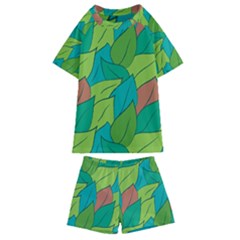 Leaves Pattern Autumn Background Kids  Swim Tee And Shorts Set by Ravend