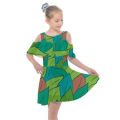 Leaves Pattern Autumn Background Kids  Shoulder Cutout Chiffon Dress by Ravend