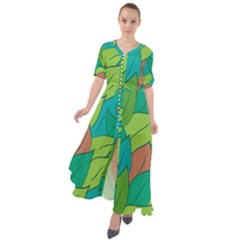 Leaves Pattern Autumn Background Waist Tie Boho Maxi Dress by Ravend